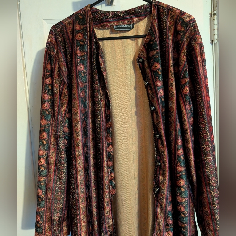 Velvet Vintage Retro Style Print Cardigan